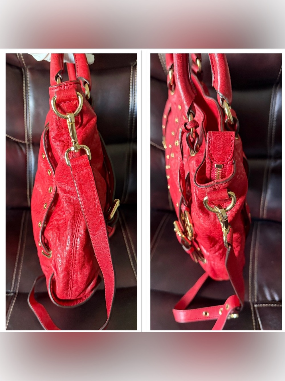 Michael Kors Red Leather Studded Tote with Gold Hardware - Picture 8 of 17